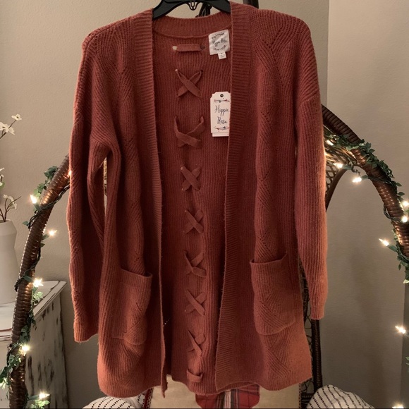 Hippie Rose Sweaters - Rust tone Hippie Rose cardigan
